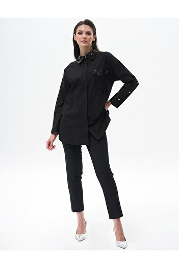 Kayra Black Carrot Cut Basic Trousers