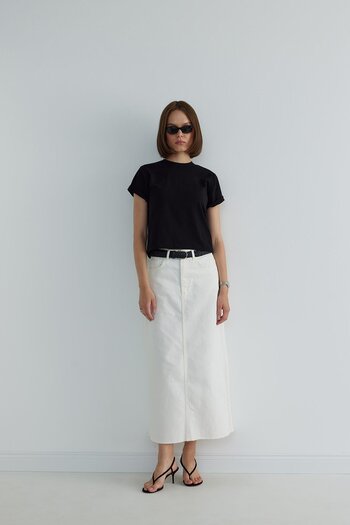 Suud Collection Dlouhá džínová sukně Ecru