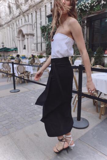 Suud Collection Black Noli Linen Wrap Skirt
