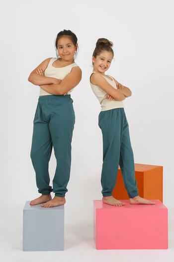 Akbeniz Nude Colored Girl's Combed Cotton Pajama Set - Zero Sleeve 20433