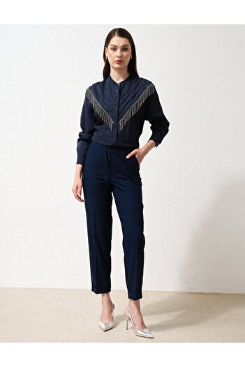 KYR Dark Navy Blue Grass Elastic Waist Trousers