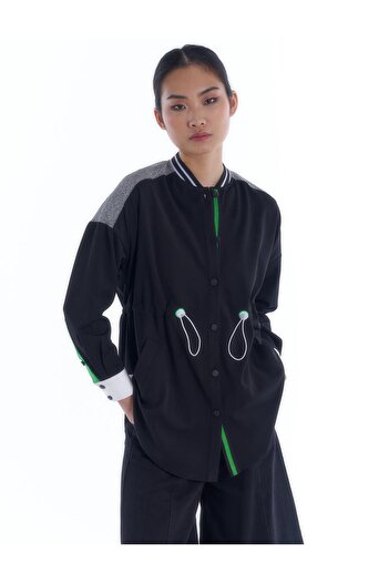 Kayra Black Tunic - Rib Detailed and Snap Fastener