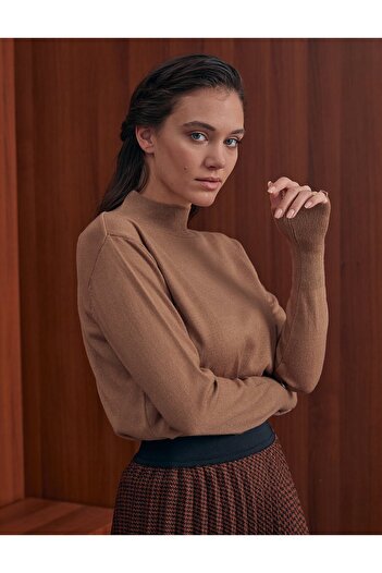 Kayra Beige Colored Basic Knitwear Blouse