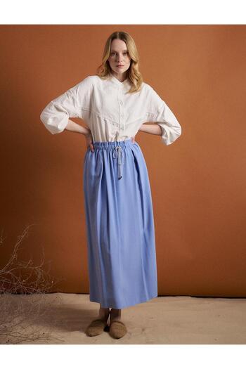Kayra Blue Glittery Lace Up Gathered Skirt Aviator