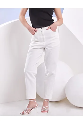 Kayra Mom Jean White cu talie înaltă