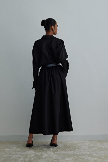 Suud Collection Siyah Day Poplin Kloş Etek