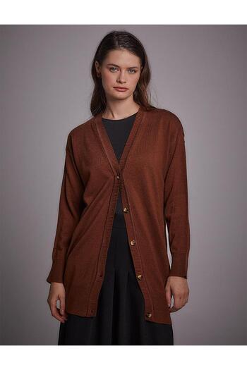 Kayra Basic Knitwear Cardigan Red Brown