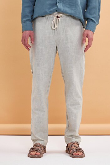 FıttingRoom Elastic Waist Straight Leg Alaçatı Cotton Linen Mint Trousers