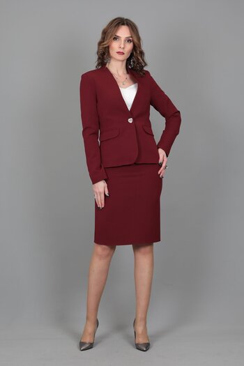 ÖNDER ÖZSOY Collarless Single Button Jacket & Pencil Skirt Set-burgundy