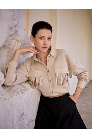 Kayra Stone Colored Suede Tunic with Cover Pocket
