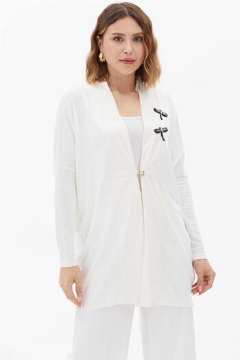 Two Mail White Cardigan - Gathered Front Design