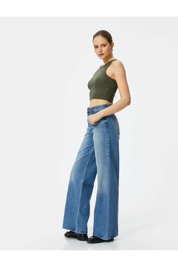 Koton Halter Neck Crop Tank Top - Ribbed Sleeveless