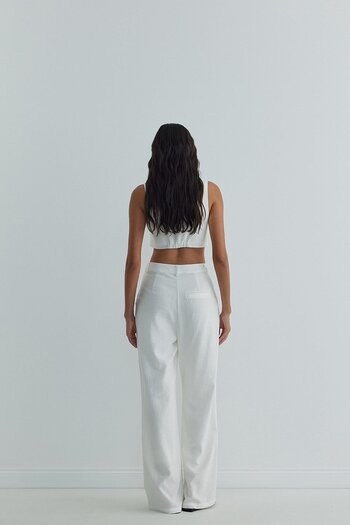 Suud Collection Λευκό λινό μονό πλισέ παντελόνι Gabriel White