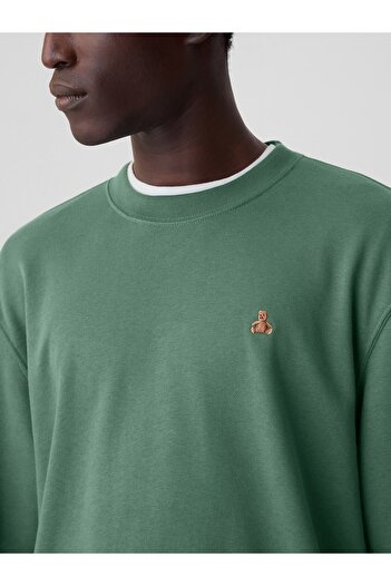 GAP Erkek Yeşil Brannan Bear İşlemeli Oversized Sweatshirt