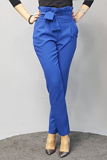 ÖNDER ÖZSOY Belt Pleated Pocket High Waist Trousers-indigo