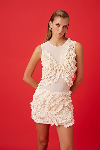 Nocturne Ruffle Detailed Tulle Bodysuit