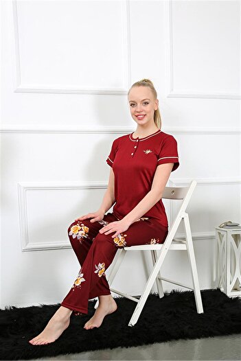Akbeniz Kadın Bordo Kısa Kol Pijama Takım 20388