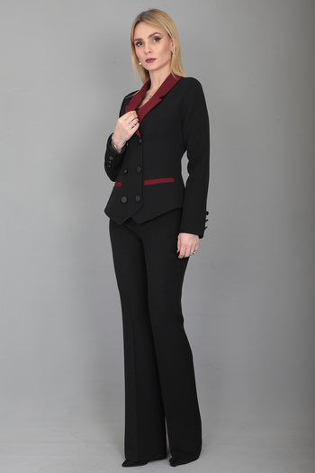 ÖNDER ÖZSOY Burgundy Garnished Jacket and Flared Trousers Set
