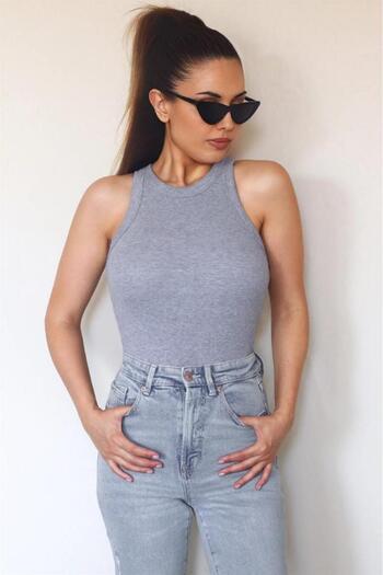 Ritnice Women's Premium Texture Smoke Gray Ribbed Cotton Undershirt