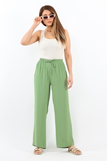 Ritnice Women's Relaxed Green Elastic Waist Straight Cut Pocket Ayrobin Trousers
