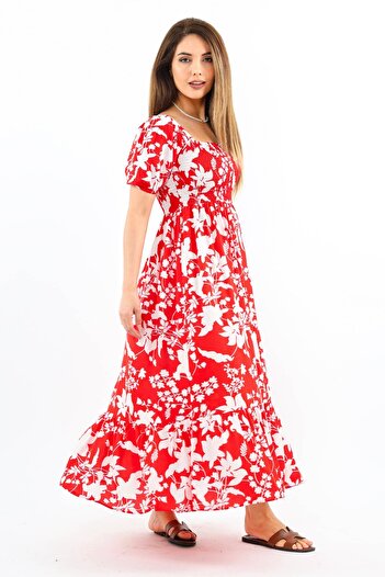 Ritnice Positano Red Viscose Long Elastic Women's Dress