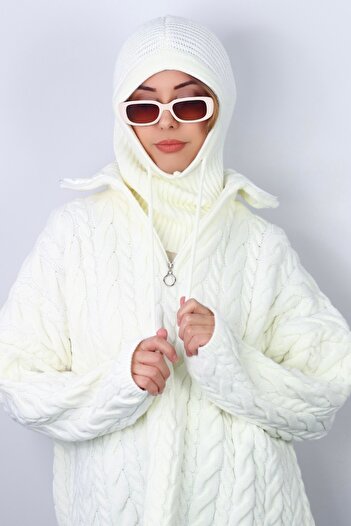 Ritnice Women's String Cream Balaclava Knitwear Beret / Cap