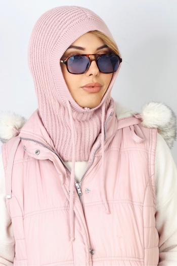 Ritnice Women's Stringed Pink Balaclava Knitwear Beret / Headgear