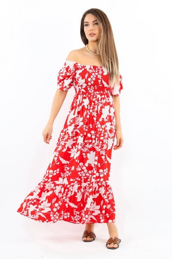 Ritnice Positano Red Viscose Long Elastic Women's Dress
