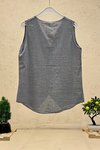 sahnemoda Linen V-Neck Vest - Buttoned Design