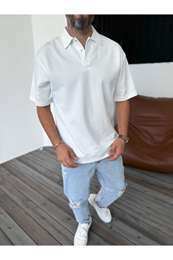 BYBASICMAN Beyaz Ribanalı Polo Yaka T-Shirt KE-3009