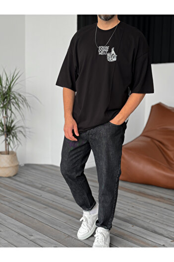 BYBASICMAN Siyah Doing Well Kabartmalı Oversize T-Shirt B-1110
