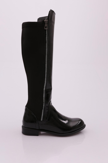 DGN 504 Women's Knee High Flats - Stretch Arc and Side Zipper Boots