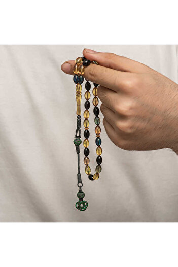costurera Silver Kazaz Tasseled Tight Amber Rosary
