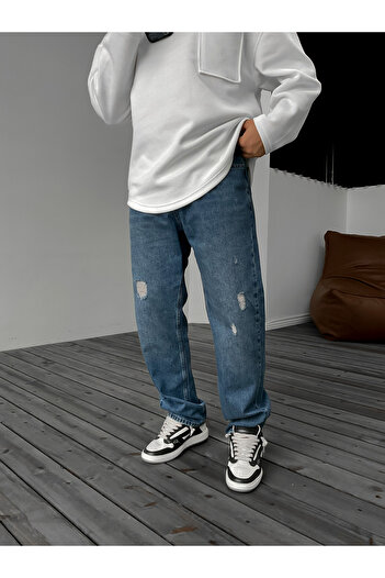 BYBASICMAN Blue Ripped Baggy Jeans Ke-169/496/548/158