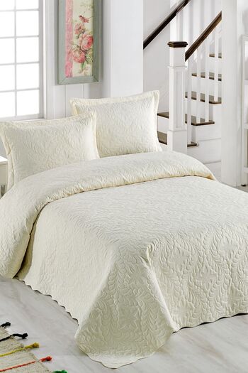 YATAK ÖRTÜM Cover Ivy Cream Double Size Microfiber Quilted Bedspread