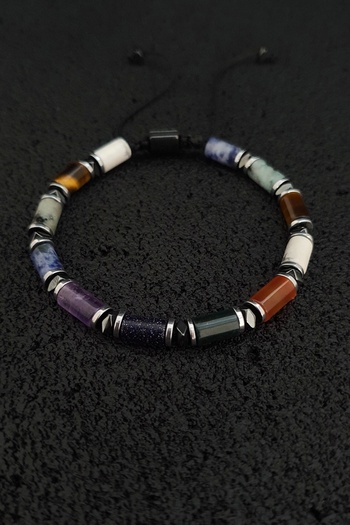 Seven Art Jewelry Doğal Taş Bileklik, Kaplangözü, Akik, Kiwi (Jasper),Ametist, Havlit, Yıldız Taşı, Hint Akiği, Sodali
