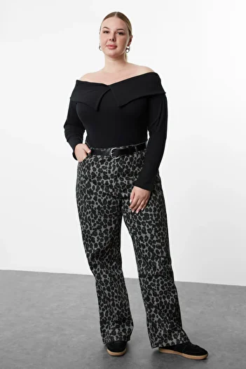 Trendyol Curve Μαύρη Καμιζόλα Πλεκτή Μπλούζα Plus Size TBBAW25AF00024