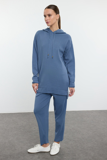 Trendyol Modest Indigo Knitwear Hooded Sweater and Trousers Set - Tctaw25Us00021