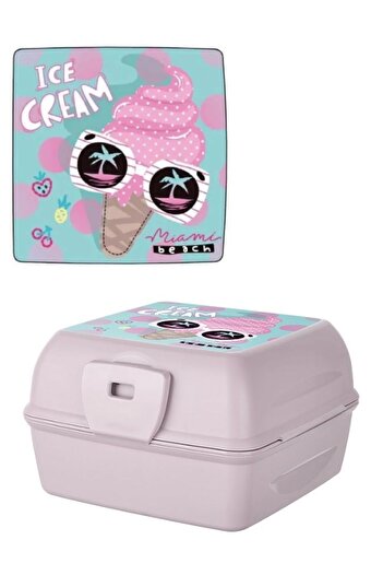 TOYFEST 2 Layers and Lid School Lunch Box with Fork & Spoon Storage Container - Ice Cream Model - 1 PC