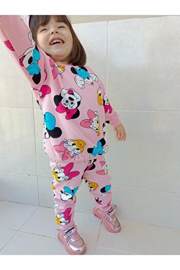 Aynema Kids Ördek Baskılı Pembe Sweathshırt Takım