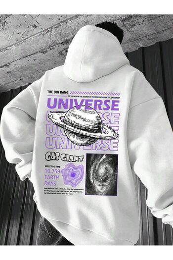 PENTHİLUS Φούτερ με στάμπα UNIVERSE Λευκό Oversize με κουκούλα