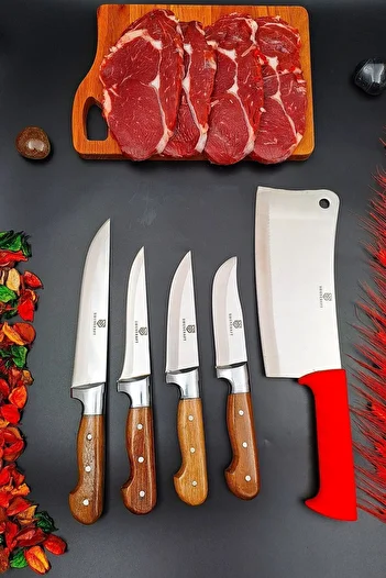 SWENCRAFT Swencraft 5-Piece Steel Line Knife Set - Kitchen, Sacrifice Meat, Bread and Vegetable Knife Dowry Set with Sharpening Gift