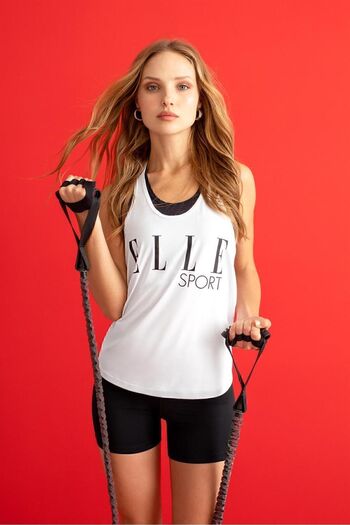 ELLE White Printed Athlete's Tank Top - Sport