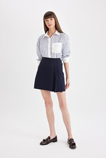 DeFacto Normal Waist Pleated Basic Plain Navy Blue Classic Mini Skirt D4201Ax24Au