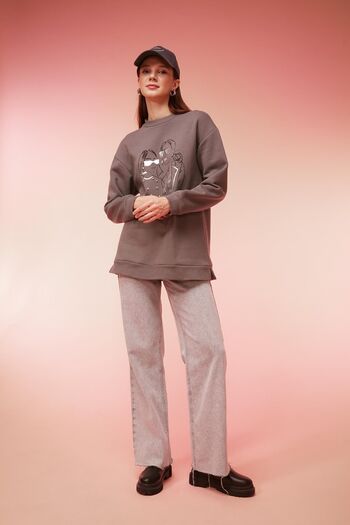 DeFacto Regular Fit Crew Neck Embroidered Soft Furry Thin Sweatshirt Tunic B5604ax23au