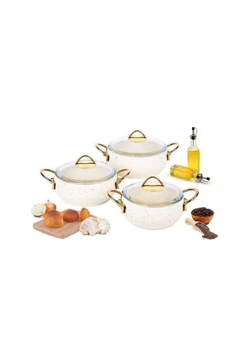 Özkent Granite Hot Pot Gold Handle 3-Piece Pot Set