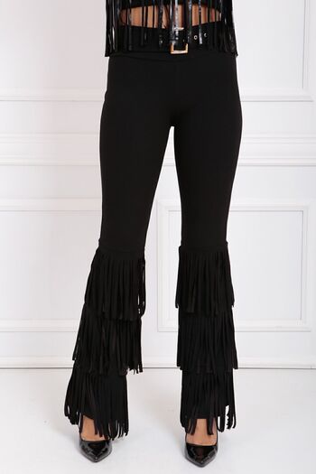 Sense Scuba Crepe Trousers with Belted Legs and Tassels| Pnt33396 Black