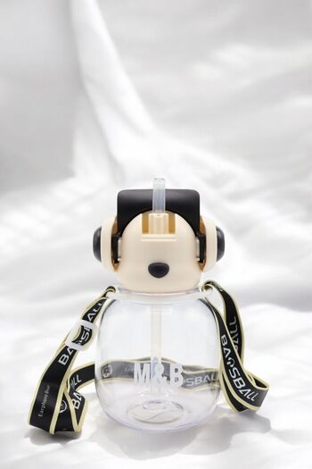M&B WATER BOTTLE 750 ml School Neck Hanging Water Bottle - Children's Water Bottle with Double Lids, Teddy Bears and Headphones