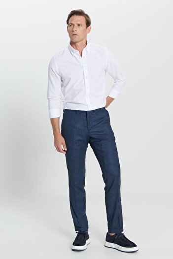 AC&Co / Altınyıldız Classics Erkek Lacivert Comfort Fit Rahat Kesim Yan Cepli Desenli Beli Lastikli Pantolon