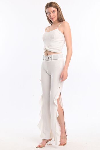 Sense Flounce Belted Scuba Crepe Trousers| Pnt33394 Ecru